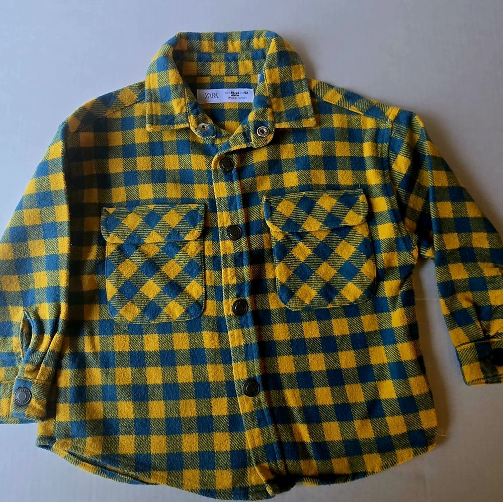 Zara Kids Checkered Shirt in Blue and Yellow